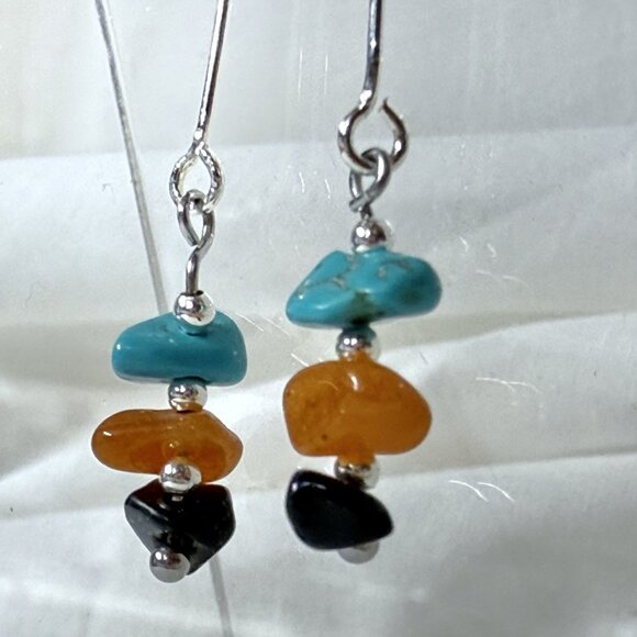 REIMAGINED Carnelian, Agate, Howlite Beaded Earrings on Sterling Silver Hooks - Picture 2 of 5